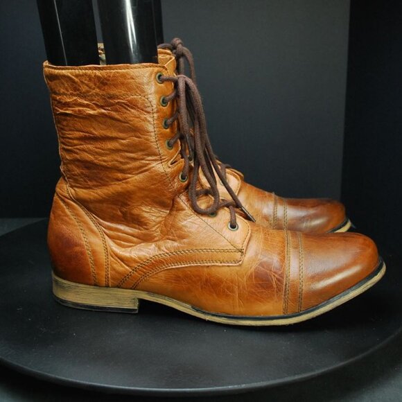 STEVE MADDEN Size TROOPAH Beige Leather Combat Style Boots Size 13 main image 7